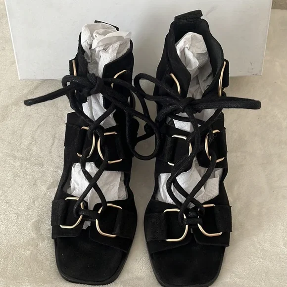 BIMBA Y LOLA strappy suede black sandals Sz 6 - Picture 3 of 10